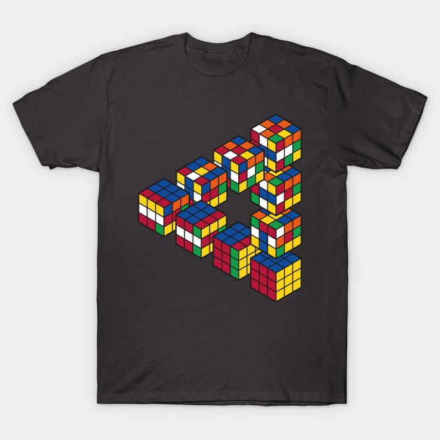 Rubiks Cube Penrose Triangle Optical Illusion - Inspired by Escher T-Shirt by RetroReview